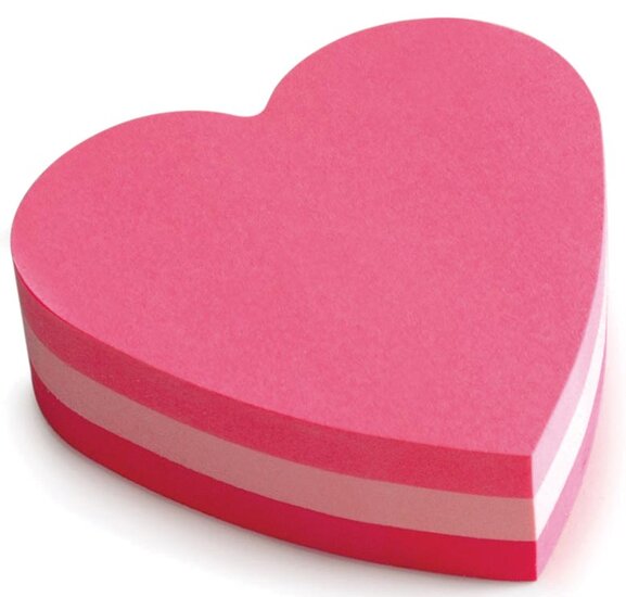 Post-it Notes mini hart, 3 kleuren, blok van 225 vel, op blister