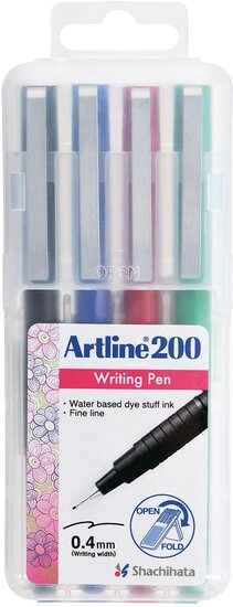 Artline 200 fineliner, etui van 4 stuks, assorti