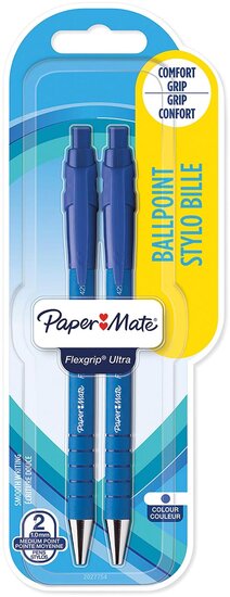 Paper Mate balpen Flexgrip Ultra RT medium, blauw, blister van 2 stuks