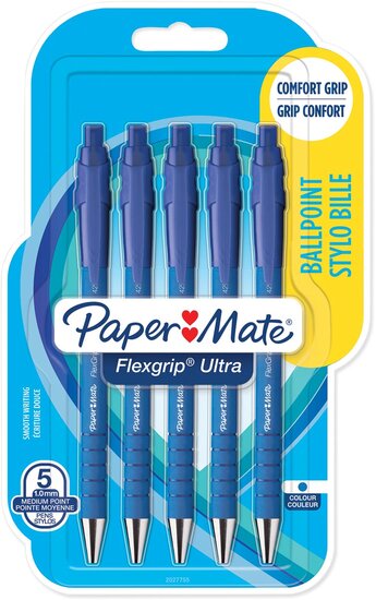 Paper Mate balpen Flexgrip Ultra RT medium, blister van 5 stuks, blauw