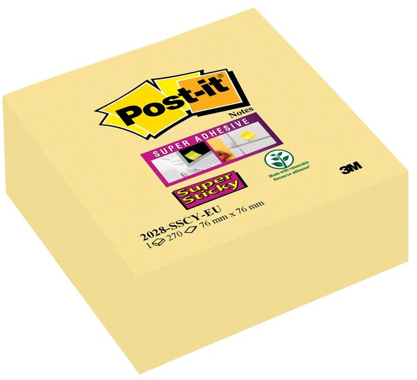 Post-it Super Sticky notes kubus, 270 vel, ft 76 x 76 mm, geel