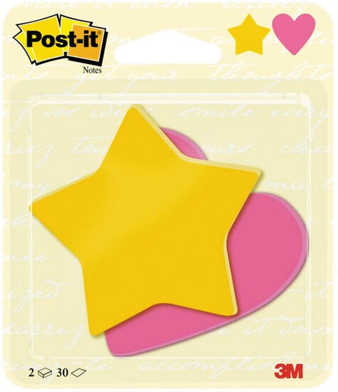 Post-it Notes, 2 x 30 vel, ft 70 x 72 mm, ster ultra geel, hart power roze