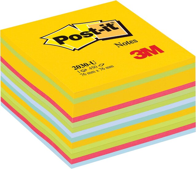 Post-it Notes kubus, 450 vel, ft 76 x 76 mm, geassorteerde kleuren ultra