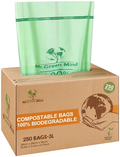 Mr. Green Mind vuilniszakken Bio, 2-3 liter, groen, doos van 250 stuks