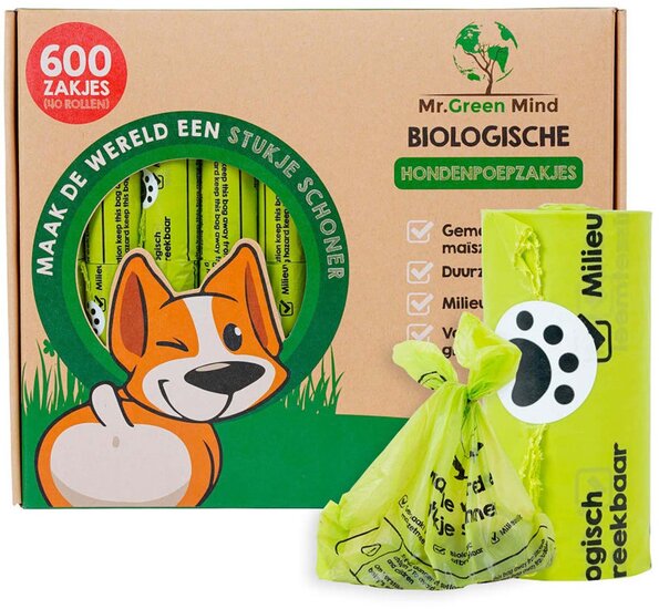 Mr. Green Mind hondenpoepzakjes Bio, groen, doos van 600 stuks