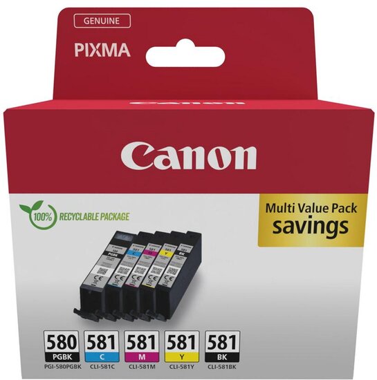 Canon inktcartridge 1 x PGI-580PGBK zwart + 1 x CLI-581, 200 - 1.660 pagina&#039;s, OEM 2078C008, 4 kleuren