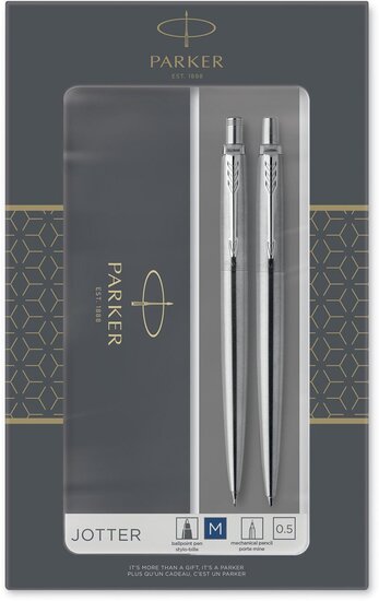 Parker Jotter giftbox duoset, balpen en vulpotlood, zilver CT