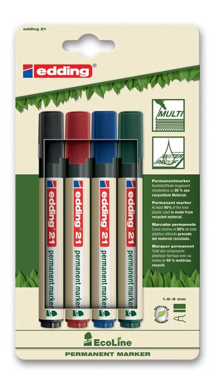 Edding permanent marker Ecoline e-21 set van 4 stuks in geassorteerde kleuren