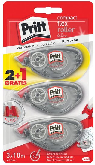 Pritt correctieroller Compact Flex 6 mm x 10 m, blister 2 + 1 gratis