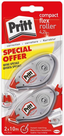 Pritt correctieroller Compact Flex 4,2 mm x 10 m, blister met 2 stuks