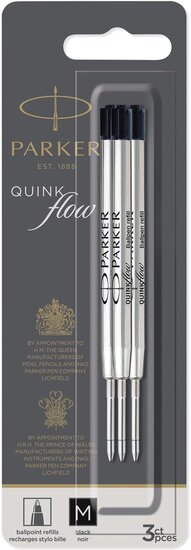 Parker Quinkflow vulling voor balpen, medium, zwart, blister met 3 stuks