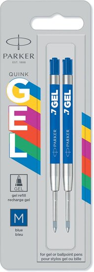 Parker gelvulling voor balpen medium, 0,7 mm, blauw, blister van 2 stuks