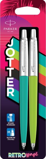 Parker Jotter Originals balpen 80&#039;S Retro Wave, blister van 2 stuks (groen en blauw)