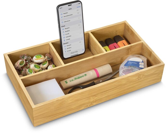 CEP desk organizer uit bamboe, liggend, 4 vakken