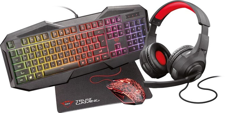 Trust GXT 1180RW 4-in-1 Gaming Set met headset, toetsenbord (qwerty), muis en muismat