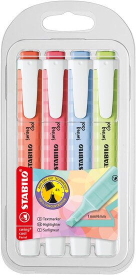 STABILO swing cool pastel markeerstift, etui van 4 stuks