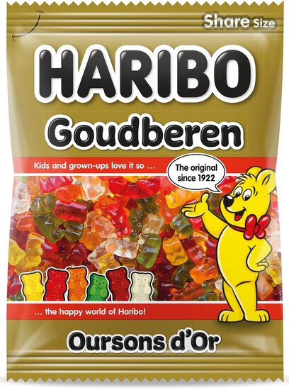 Haribo snoep goud beertjes, zak van 185 g