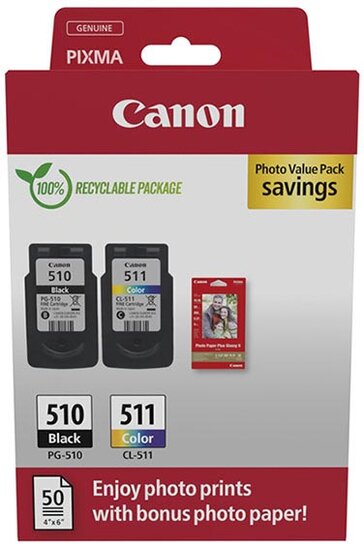 Canon inktcartridge PG-510 en CL-511, 220 pagina&#039;s, OEM 2970B017, 4 kleuren