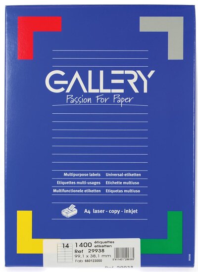 Gallery witte etiketten ft 99,1 x 38,1 mm (b x h), ronde hoeken, doos van 1.400 etiketten