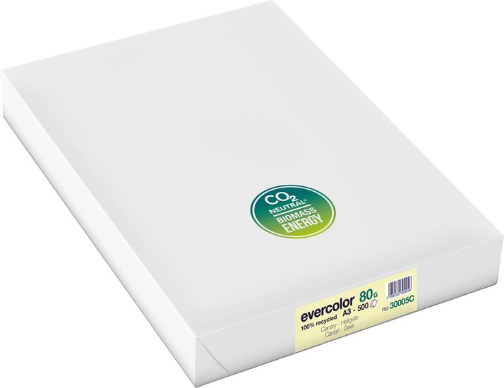 Clairefontaine Evercolor gekleurd gerecycleerd papier, A3, 80 g, 500 vel, geel