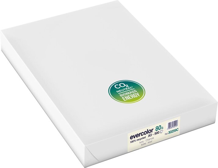 Clairefontaine Evercolor gekleurd gerecycleerd papier, A3, 80 g, 500 vel, ivoor