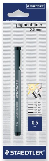 Staedtler pigment liner fineliner, ronde punt, schrijfbreedte 0,5 mm, op blister, zwart