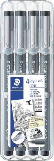 Staedtler fineliner Pigment Liner opstelbare box met 4 stuks (0,1 - 0,3 - 0,5 en 0,7 mm)