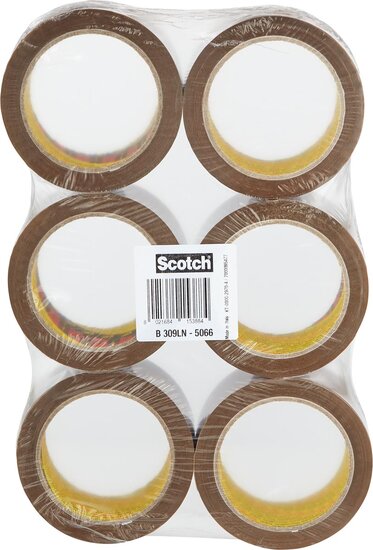 Scotch geluidsarme verpakkingstape, ft 50 mm x 66 m, bruin, pak van 6 rollen