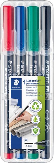 Staedtler Lumocolor 317, OHP-marker, permanent, 1,0 mm, box van 4 stuks in geassorteerde kleuren