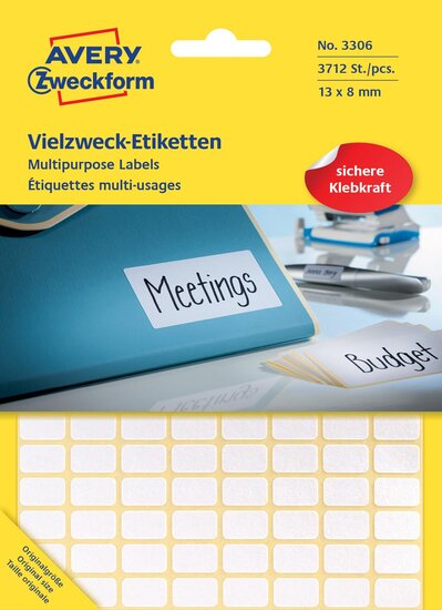 Avery Zweckform 3306 mini etiketten ft 13 x 8 mm (b x h), 3.712 etiketten, wit