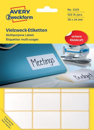 Avery Zweckform 3325 mini etiketten ft 38 x 24 mm (b x h), 522 etiketten, wit