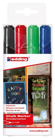 Edding krijtmarker e-4095, geassorteerde kleuren, etui van 4 stuks