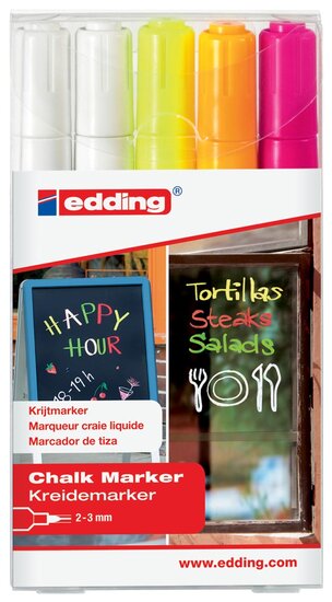 Edding krijtmarker e-4095, geassorteerde kleuren, etui van 5 stuks