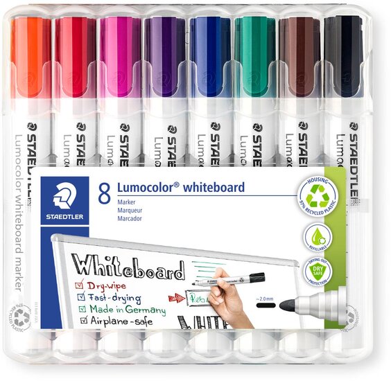 Staedtler whiteboardmarker Lumocolor, etui van 8 stuks in geassorteerde kleuren