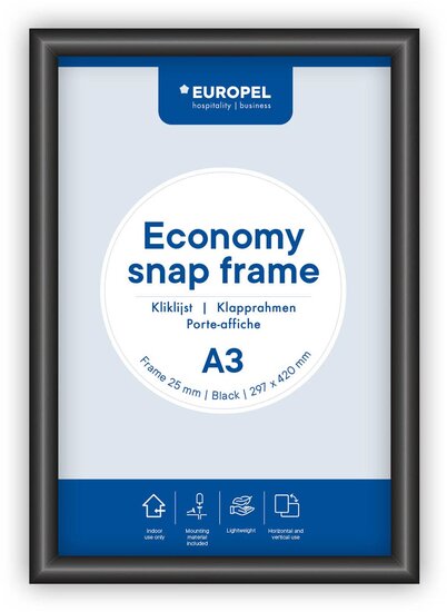 Europel clicklijst Economy, lijst 25 mm, ft A3, zwart