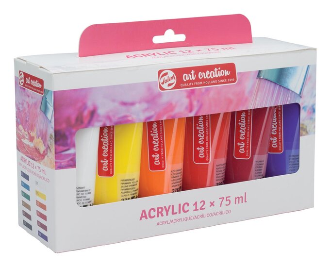 Talens Art Creation acrylverf tube van 75 ml, set van 12 tubes in geassorteerde kleuren