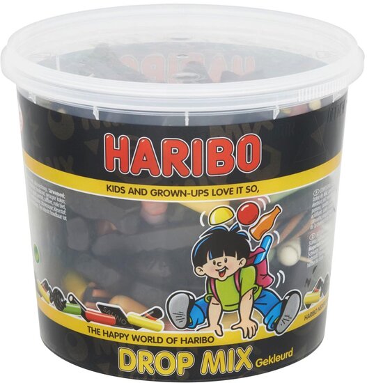 Haribo snoepgoed, emmer van 650 g, dropmix gekleurd