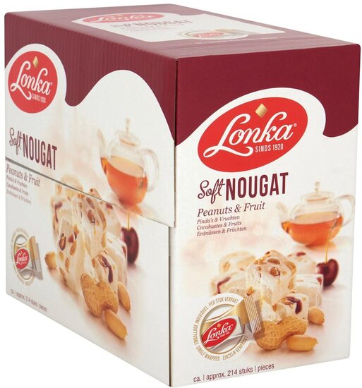 Lonka Nougat, per stuk verpakt, 12g, doos van 214 stuks, pinda vrucht