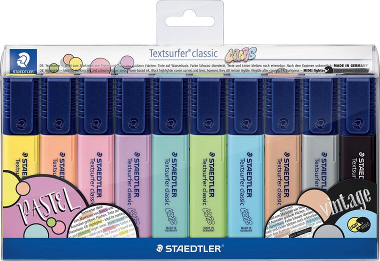 Staedtler Markeerstift Textsurfer Classic, vintage &amp; pastel kleuren, etui van 10 stuks