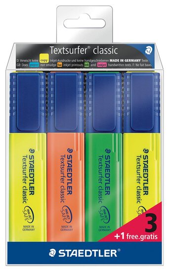 Staedtler markeerstift Textsurfer Classic, etui 3 + 1 gratis