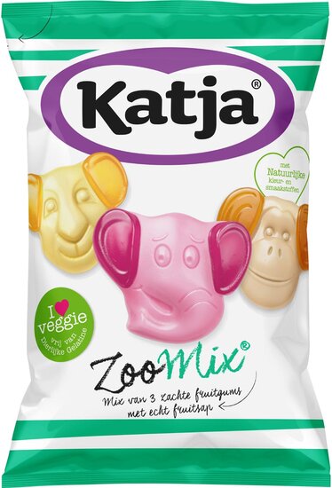 Katja Zoo Mix snoep, mix van 3 zachte fruitgums met echt fruitsap, zak van 255 g