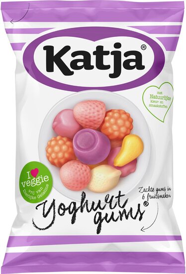 Katja Yoghurtgums snoep, zachte gums in 6 fruitsmaken, zak van 295 g