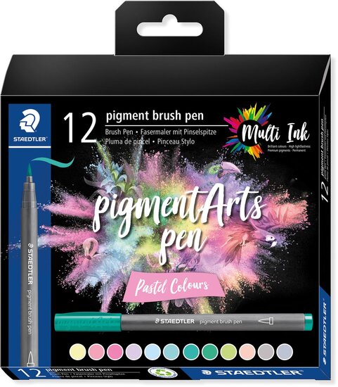 Staedtler Pigment Arts brush pen, etui van 12 stuks, Pastel Colours