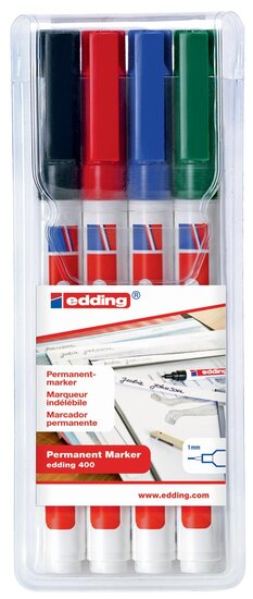 Edding permanent marker 400, etui van 4 stuks in geassorteerde kleuren