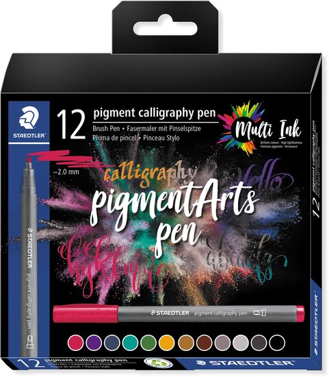 Staedtler Pigment Arts brush pen Calligraphy, etui van 12 stuks, assorti