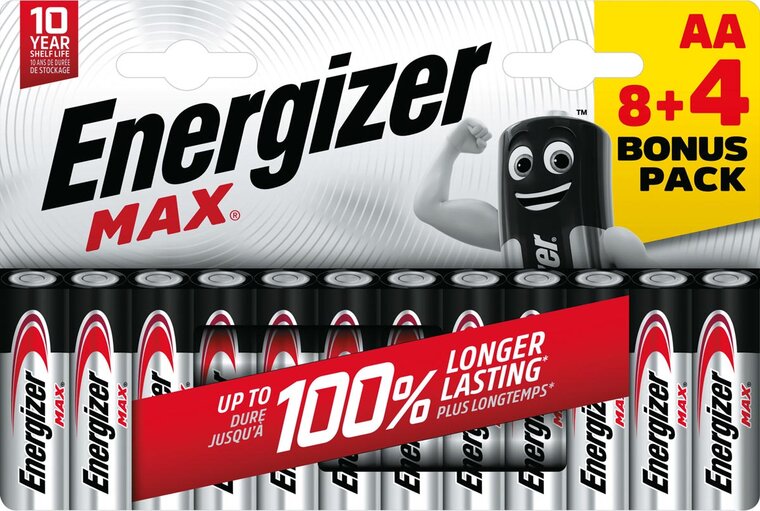 Energizer batterijen Max AA, blister van 8 stuks + 4 stuks gratis