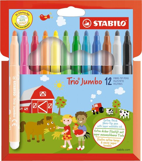 STABILO Trio Jumbo viltstift, etui van 12 stuks, assorti