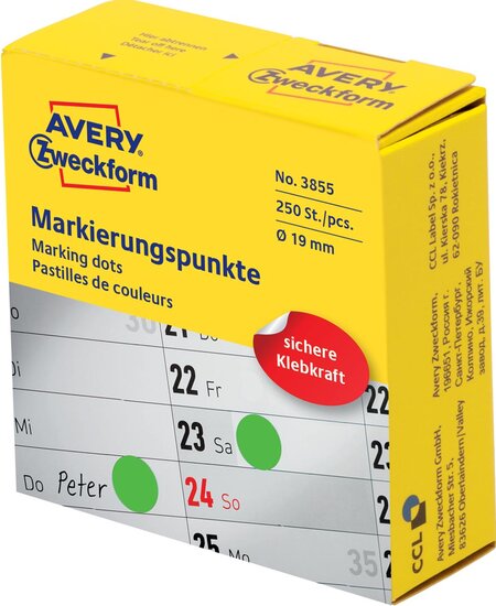 Avery marking dots, diameter 19 mm, rol met 250 stuks, groen