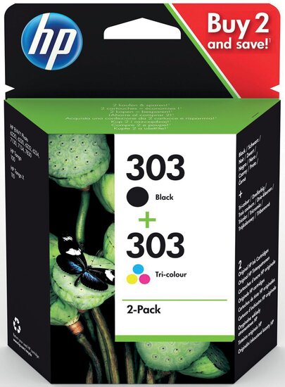 HP inktcartridge 303, 165-200 pagina&#039;s, OEM 3YM92AE, 1 x zwart en 1 x 3 kleuren