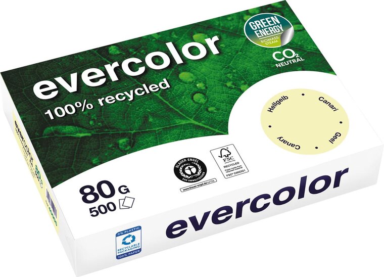 Clairefontaine Evercolor, gekleurd gerecycleerd papier, A4, 80 g, 500 vel, geel